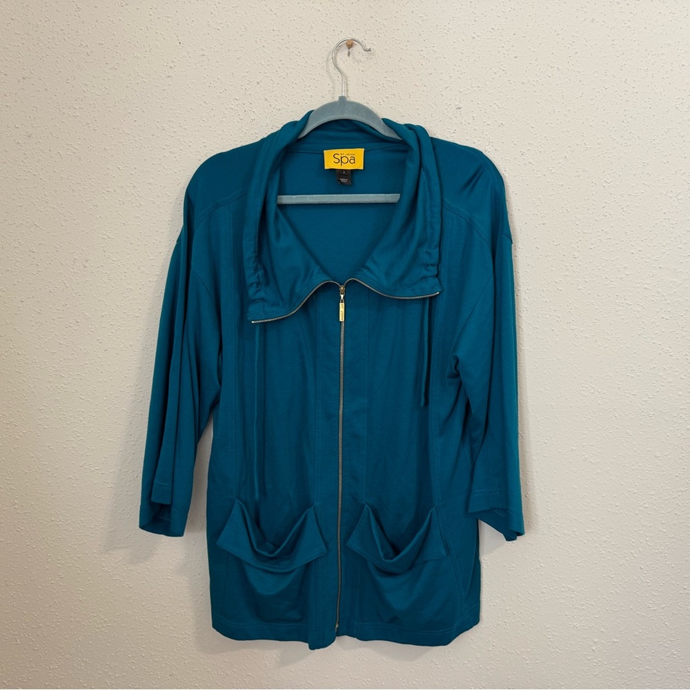 St. John Spa Teal Zippered Slouchy Cardigan - Size S